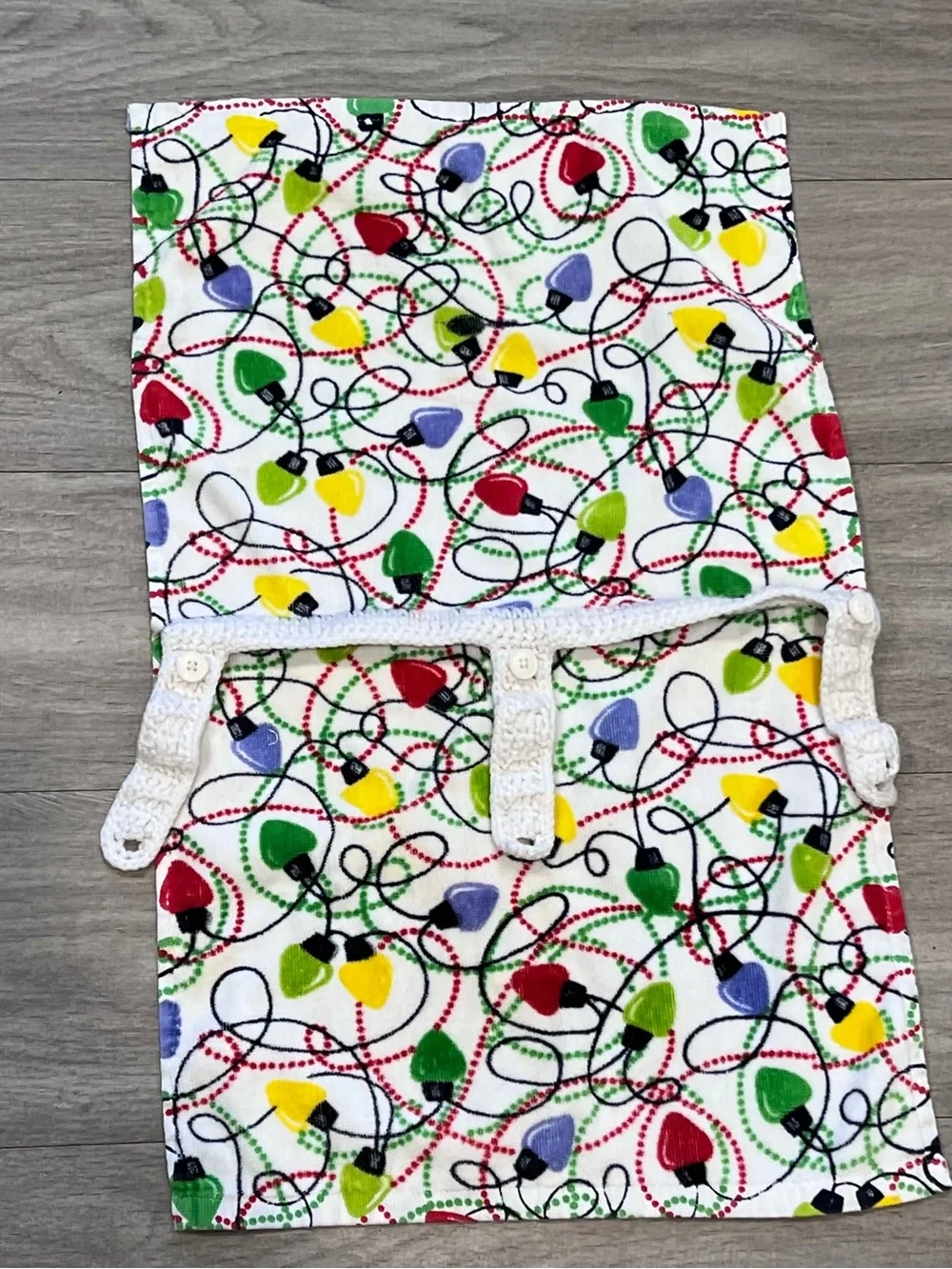 Christmas Lights Hanging Kitchen Towel Holiday Decor Button Loops